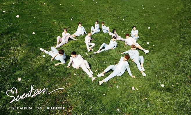 A teaser image of boy band Seventeen's first full-length album ″First 'Love&Letter'″ (2016). Seventeen, soon celebrating its 10th anniversary since its debut, has been one of the most prominent examples of ″cheongnyang″-themed idols. [PLEDIS ENTERTAINMENT]