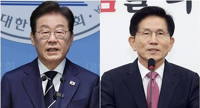 이재명 전 더불어민주당 대표(왼쪽)와 김문수 전 고용노동부 장관. [연합]