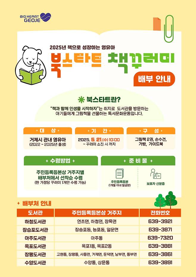 시립도서관에서 진행하는 '책으로 성장하는 영유아 사업' 안내 포스터 ⓒ거제시