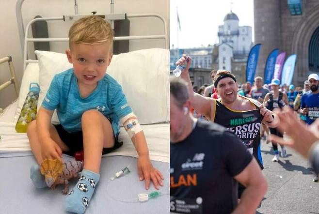 어느 날 갑자기 발목이 붓고 절뚝거리던 록스는 만 1세에 관절염 진단을 받았다. 우측이 록스의 아버지 할리. 그는 아들의 질환 인식을 높이기 위해 런던 마라톤에 참가해 기부활동을 벌였다.  [사진=SNS]