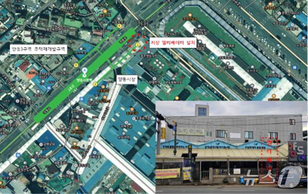 광주 양동시장 지상 엘리베이터 설치 위치도.(광주교통공사 제공. 재판매 및 DB 금지)