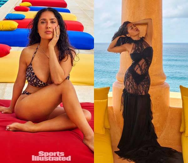 할리우드 유명 배우 셀마 헤이엑(58)이 20대 못지않은 몸매를 뽐내 화제가 됐다.​/사진=스포츠 일러스트레이티드​ 수영복 이슈