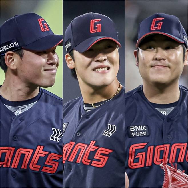 롯데 자이언츠 선발 투수 김진욱, 이민석, 한현희(왼쪽부터). 사진=롯데 자이언츠