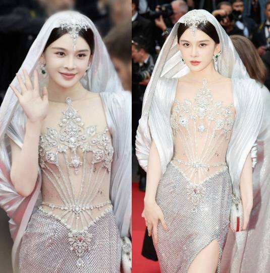 제78회 칸 국제영화제 레드카펫에 선 중국 여배우 자오잉쯔. 사진 자오잉쯔 SNS 캡처