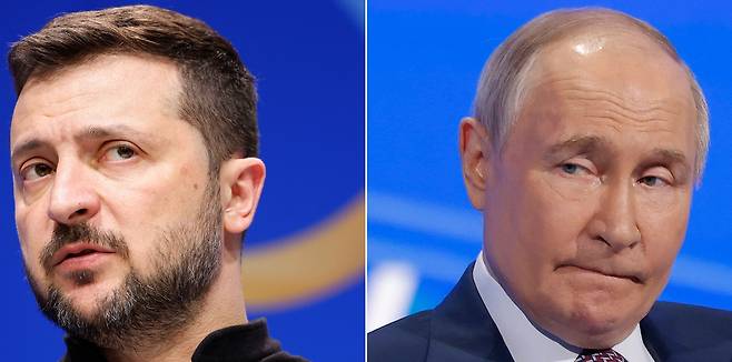 볼로디미르 젤렌스키 우크라이나 대통령(왼쪽)과 블라디미르 푸틴 러시아 대통령 [AFP]