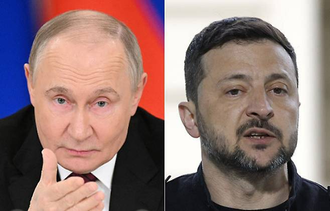 블라디미르 푸틴 러시아 대통령(왼쪽)과 볼로디미르 젤렌스키 우크라이나 대통령. 연합뉴스