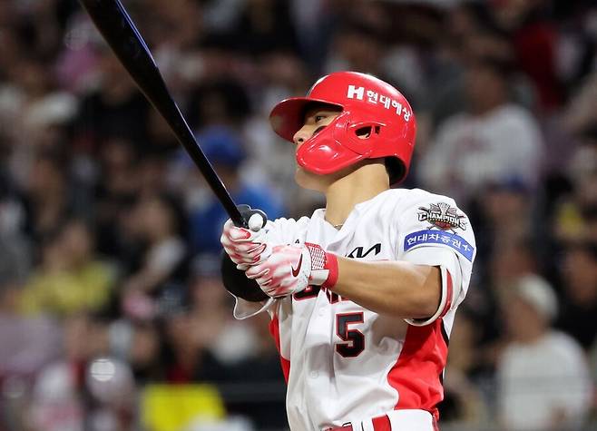 ▲ 7회 귀중한 솔로홈런을 치며 팀 승리에 일조한 김도영 ⓒ연합뉴스