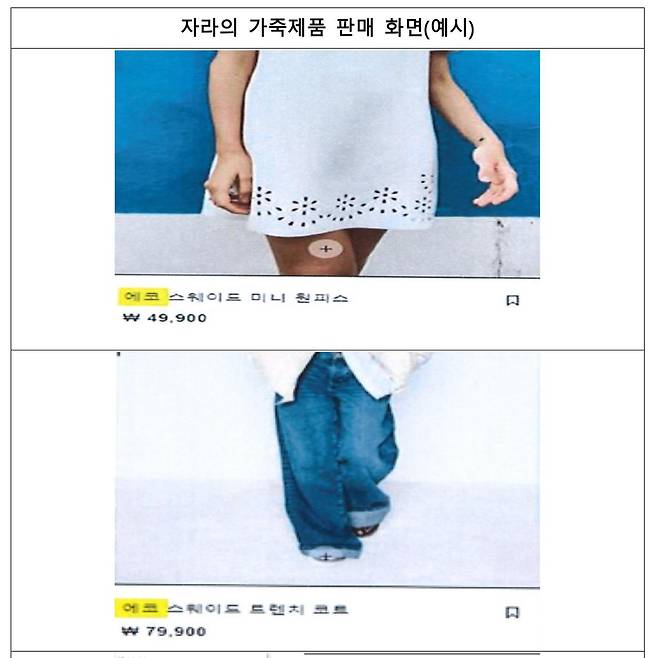 자라 제품의 그린워싱 예시 [공정위 제공. DB 및 재판매 금지]