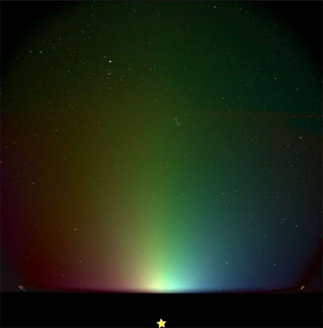 NASA 태양 관측 위성 펀치가 황도광 속 우주 무지개 사진을 촬영해 공개했다. 이 사진은 황도광의 편광을 보여주기 위해 컬러로 처리됐다. (출처: NASA/SwRI)