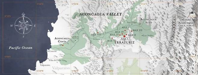 아콩카과 밸리에 자리잡은 '에라주리즈(Vina Errazuriz)'의 포도밭 지도.
