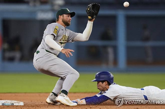 도루 성공하는 김혜성(오른쪽) [AP=연합뉴스]