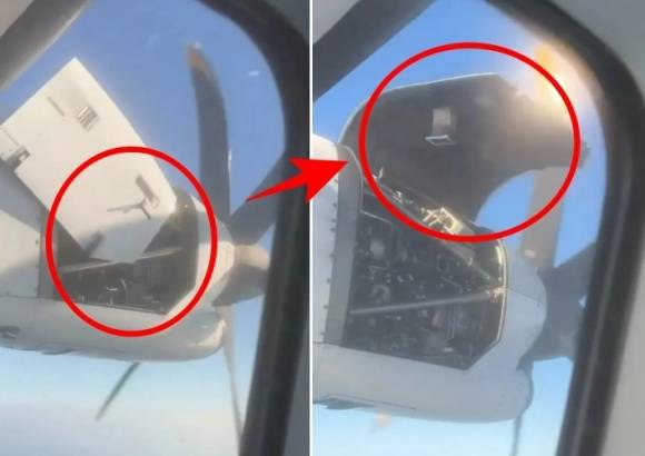 현지시간으로 16일 오전 대만 가오슝 국제공항을 출발해 진먼으로 향하던 대만 만다린항공의 항공편 AE301 비행기가 엔진 커버가 열리는 사고로 긴급 회항했다. 더 선 제공 영상 캡처