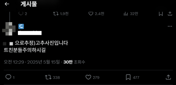 유명 유튜버의 사진이라는 주장과 함께 남성 성기 사진이 엑스와 다음의 대형 여초 커뮤니티 등에 공유된 정황이 포착돼 논란이 일고 있다(사진 일부 모자이크 처리함). 엑스 캡처