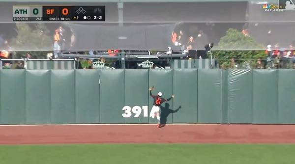 브렌트 루커의 큰 타구를 잡아내는 이정후. ⓒMLB.com