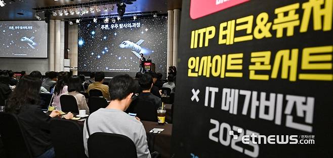 IITP 테크&퓨처 인사이트 콘서트×IT메가비전 2025가 'AX시대, 에이전틱 AI와 피지컬 AI로 열리는 미래 비즈니스를 주제로 16일 서울 서초구 엘타워에서 열렸다. 배경훈 LG AI연구원장이 '에이전틱 AI, 새로운 AI혁명의 시작'을 주제로 기조강연하고 있다.  이동근기자 foto@etnews.com