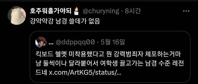 헬멧 미착용 여학생 체포에 대한 트위터 반응