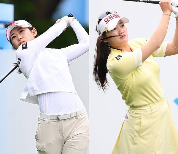 2025년 한국여자프로골프(KLPGA) 투어 제17회 두산 매치플레이 대회에 출전한 황유민, 노승희 프로. 사진제공=KLPGA