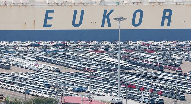 지난달 29일 경기 평택시 포승읍 평택항 자동차전용부두에 수출용 차량들이 세워져 있다. 사진=뉴스1