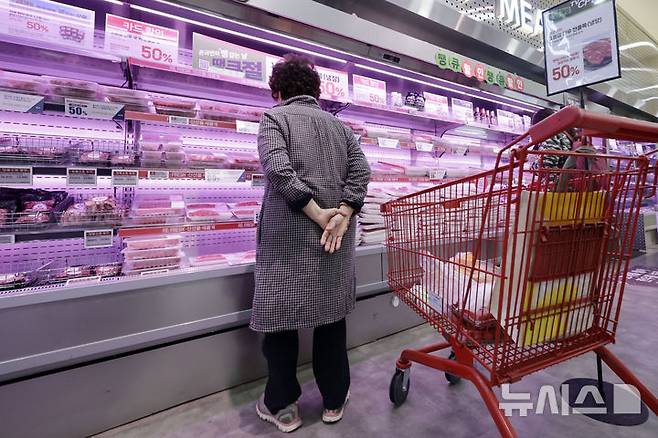 [서울=뉴시스] 최동준 기자 = 사진은 지난달 2일 서울 시내 대형마트에서 시민들이 장을 보고 있는 모습. 2025.04.02. photocdj@newsis.com
