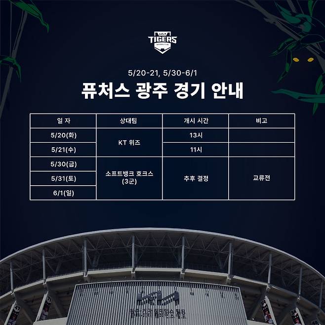 [서울=뉴시스] 프로야구 KIA 타이거즈가 퓨처스(2군)리그 5경기를 1군의 홈 구장인 광주-기아 챔피언스필드에서 개최한다. (사진 = KIA 타이거즈 제공) *재판매 및 DB 금지