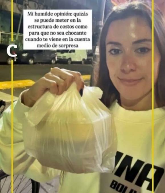 ‘브런치걸’로 불리며 과거 한식에도 관심을 드러낸 아르헨티나 유명 음식 인플루언서 로시오(활동명 라치카델브런치)가 부에노스아이레스의 한 식당에서 식사 후 남은 음식을 포장하는데 추가 비용을 낸 것에 대해 어떻게 생각하느냐고 화두를 던지고 있다. 라치카델브런치 인스타그램