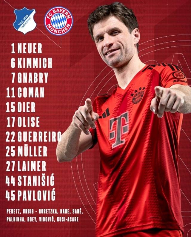 바이에른 뮌헨 선발 명단. /사진=바이에른 뮌헨 SNS