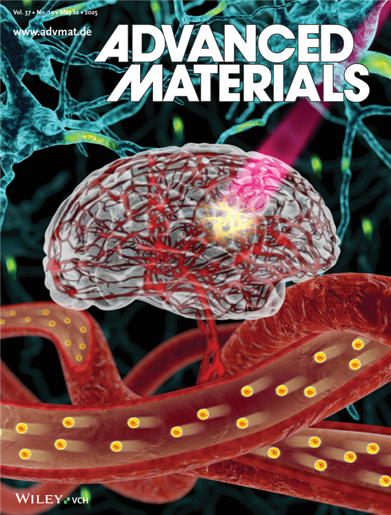 혈류를 타고 퍼지는 상향변환 나노입자를 이용해 레이져포인터와 같은 일반 연속파 광원으로도 생체조직 내부를 촬영하는 기술을 나타낸 어드밴스드 머티리얼스 논문 표지 이미지. UNIST 제공