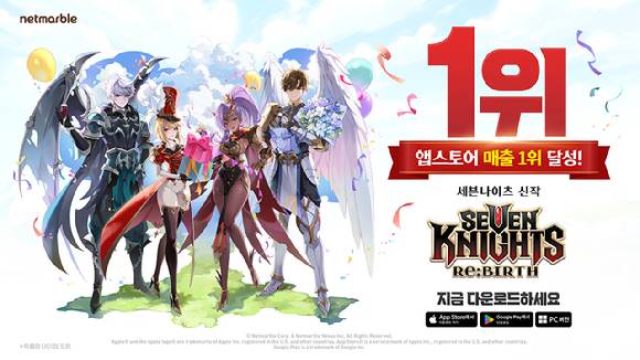 넷마블 세븐나이츠 리버스가 애플 앱스토어 매출 1위를 달성한 데 이어 구글플레이 매출 2위에 올랐다. [사진=넷마블]