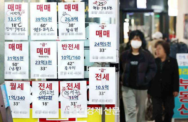 서울 송파구 일대 부동산 중개업소 외벽에 매물 안내문이 붙어 있다. [한주형 기자]