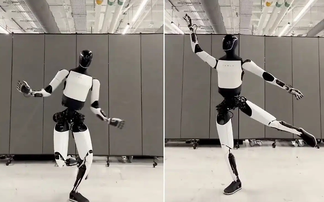 테슬라가 휴머노이드 로봇 ‘옵티머스’가 다양한 댄스 동작을 선보이는 영상을 공개했다.  [X 캡처]