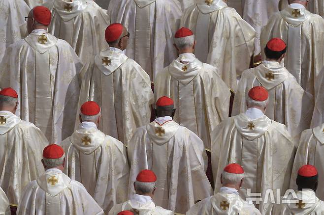 <font style="vertical-align: inherit;"><font style="vertical-align: inherit;">[바티칸=AP/뉴시스] 18일(현지 시간) 바티칸 성 베드로 광장에서 열린 교황 레오 14세 즉위 미사에 추기경들이 참석해 있다. 2025.05.19.</font></font>