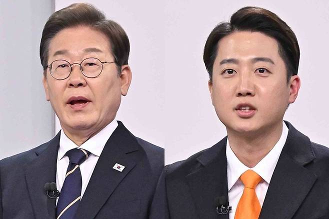 왼쪽부터 더불어민주당 이재명 후보, 개혁신당 이준석 후보. 국회사진취재단