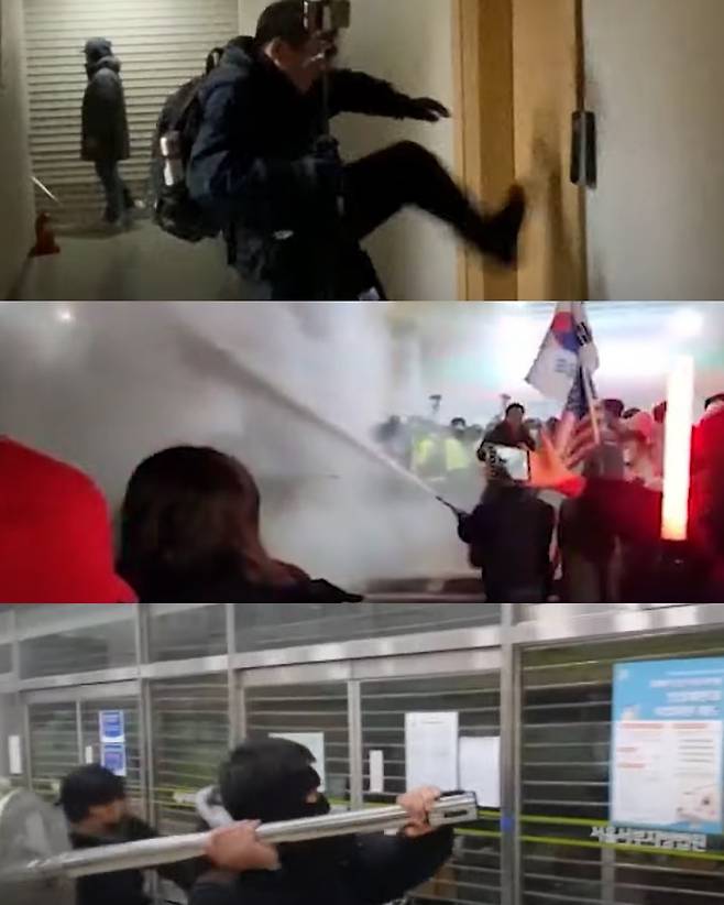 1월19일 윤석열 전 대통령 구속영장 발부에 항의하며 서울서부지법에 난입한 이들의 모습. 커뮤니티 캡처