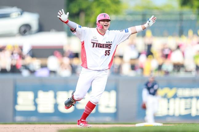 18일 경기를 끝내는 적시타를 때려낸 한준수. /사진=KIA 타이거즈