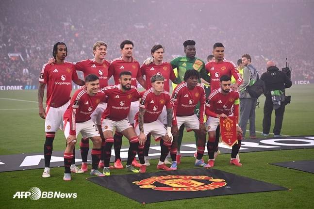 지난 9일(한국시간) 빌바오와 유로파리그 4강 2차전에 선발 출장한 맨유 선수들.  /AFPBBNews=뉴스1