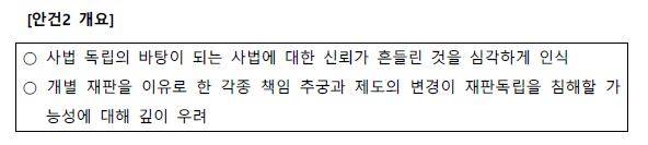 전국법관대표회의 보도자료에 있는 안건2 개요. /전국법관대표회의