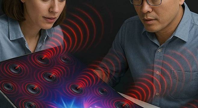 포스텍 연구팀이 개발한 '픽셀 기반 로컬 사운드' 기술 개념을 표현한 이미지. 유기발광다이오드(OLED) 디스플레이를 이루는 화소(픽셀)마다 서로 다른 소리를 재생해 별도 스피커 없이 디스플레이만으로 고품질 음향까지 구현할 수 있다. 포스텍 제공