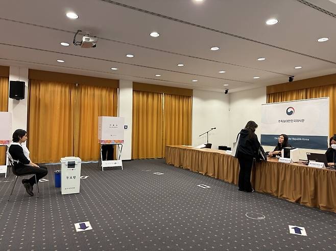 20일(현지시각) 오전 주독 ‘6·3 대선 재외국민 선거’ 투표소가 마련된 베를린 주독일대한민국대사관.