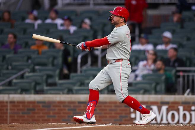 필라델피아 필리스 카일 슈와버가 통산 300번째 홈런을 터트렸다. 사진은 필라델피아 필리스에서 활약 중인 슈와버의 모습. /사진=로이터