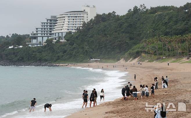 [제주=뉴시스] 우장호 기자 = 제주 서귀포시 중문색달해수욕장을 찾은 관광객들이 백사장 위에서 이른 여름 정취를 즐기고 있다. 2025.05.15. woo1223@newsis.com