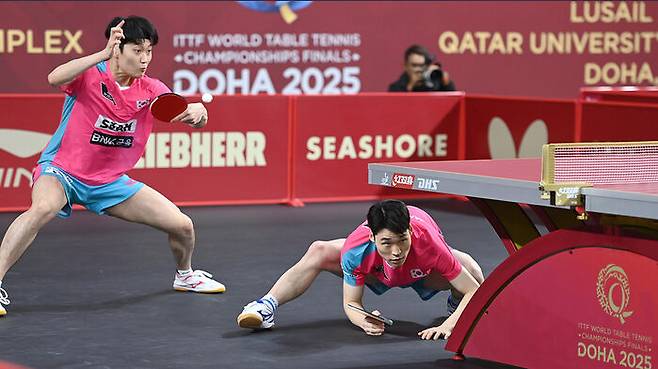 세계탁구선수권 남자복식에 나선 조대성(왼쪽)과 장우진