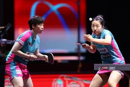 세계탁구선수권 여자복식에 나선 신유빈(오른쪽)과 유한나 [대한탁구협회 제공. 재판매 및 DB 금지]