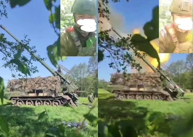 러시아 군이 운용 중인 북한제 M1989 곡산 자주포. /텔레그램