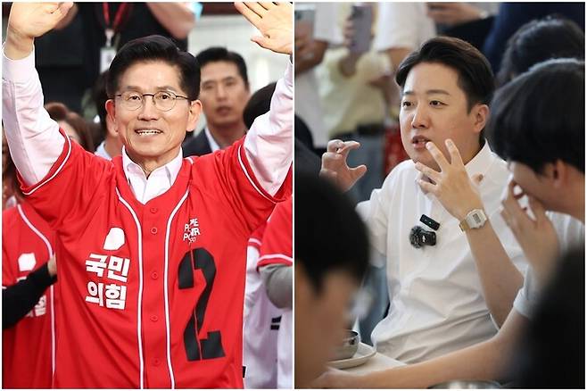 김문수 국민의힘 대선 후보(왼쪽)와 이준석 개혁신당 대선 후보. 연합뉴스