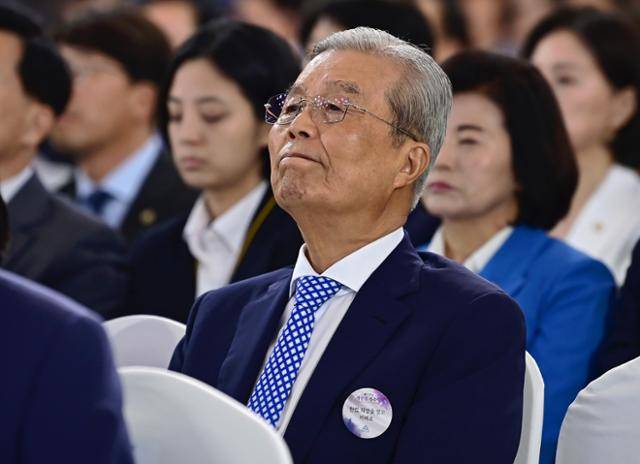 김종인 전 국민의힘 비상대책위원장이 2023년 7월 17일 서울 여의도 국회에서 열린 제75주년 제헌절 경축식에 참석해 있다. 한국일보 자료사진