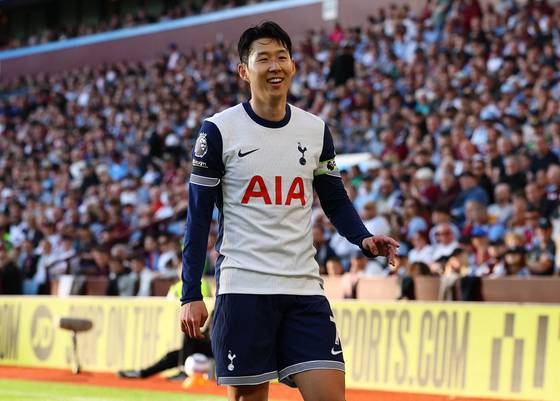Tottenham Hotspur captain Son Heung-min reacts during the Premier League match against Aston Villa at Villa Park in England on May 16. [REUTERS/YONHAP]