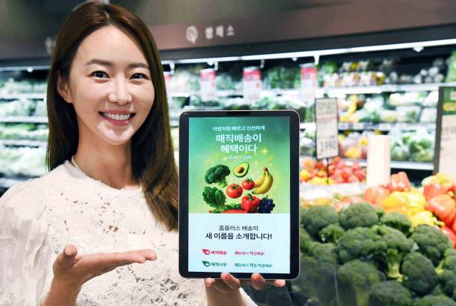 홈플러스 소속 모델이 배송 브랜드를 ‘매직배송’으로 통합한다는 소식을 전하고 있다. 사진 제공=홈플러스