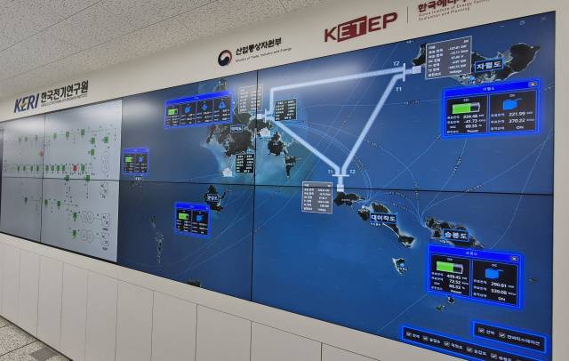 광주광역시 남구 한국전기연구원 스마트그리드연구본부에서 실제 섬들의 신재생에너지 수급 현황이 연구용 시뮬레이션으로 표시되고 있다. 김윤수 기자