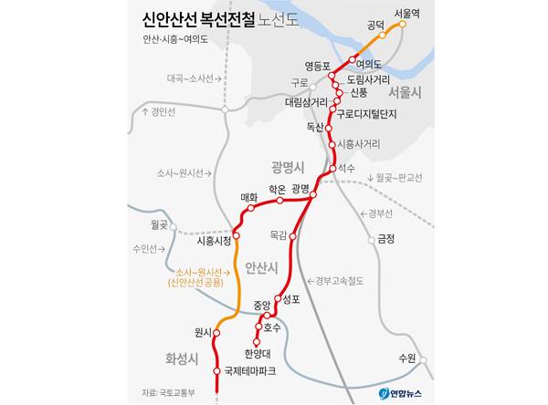 신안산선 복선전철 노선도./연합뉴스