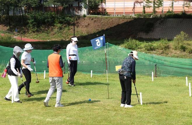 최근 서울 자치구의 파크골프장 개장이 크게 늘고 있다. 사진은 탄천파크골프장에서 경기에 참여한 주민들. 강남구 제공.